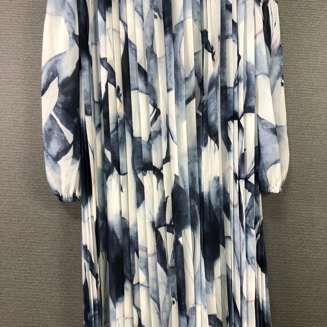 【美品】スペッチオ プリーツ シフォン ワンピース 長袖 ロングワンピース 40