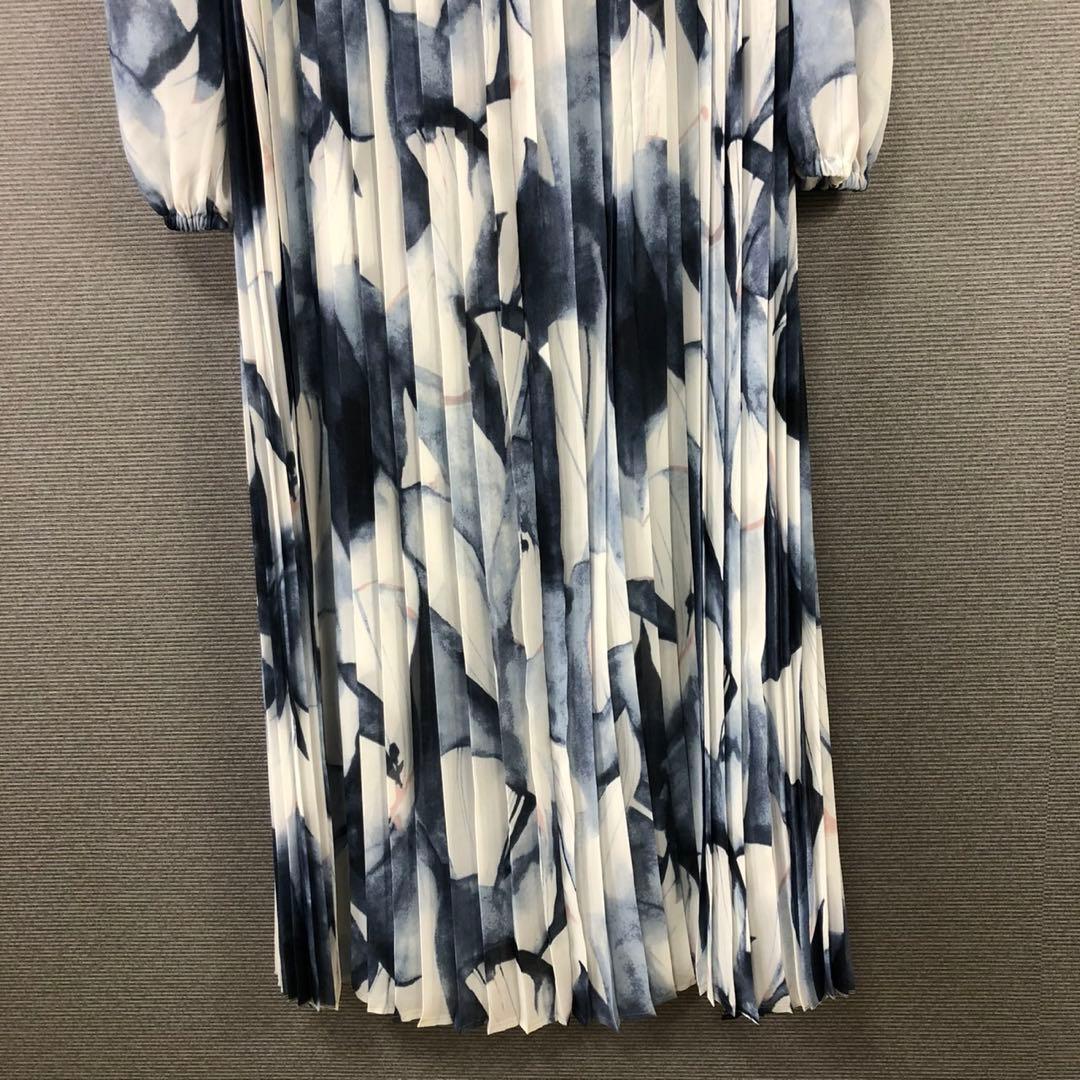 【美品】スペッチオ プリーツ シフォン ワンピース 長袖 ロングワンピース 40