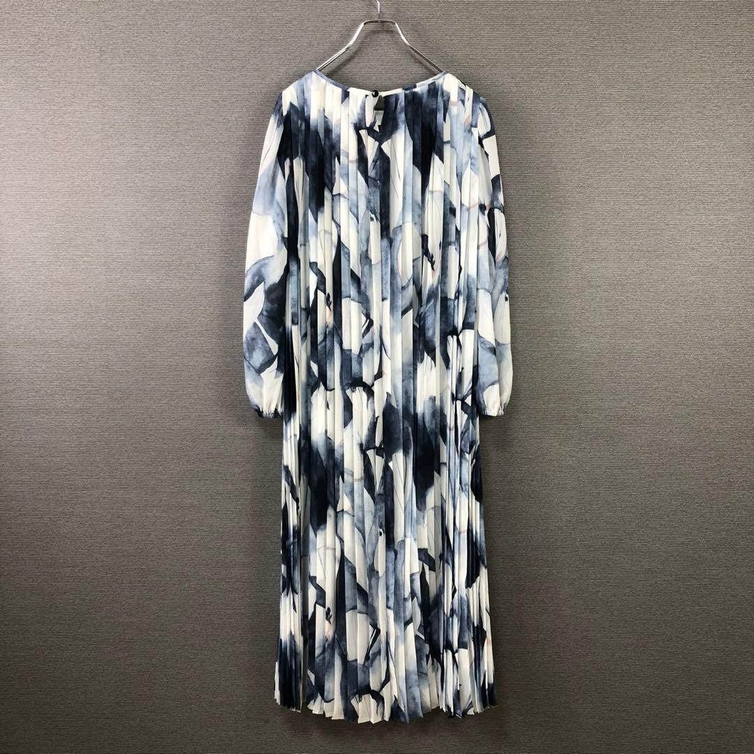 【美品】スペッチオ プリーツ シフォン ワンピース 長袖 ロングワンピース 40