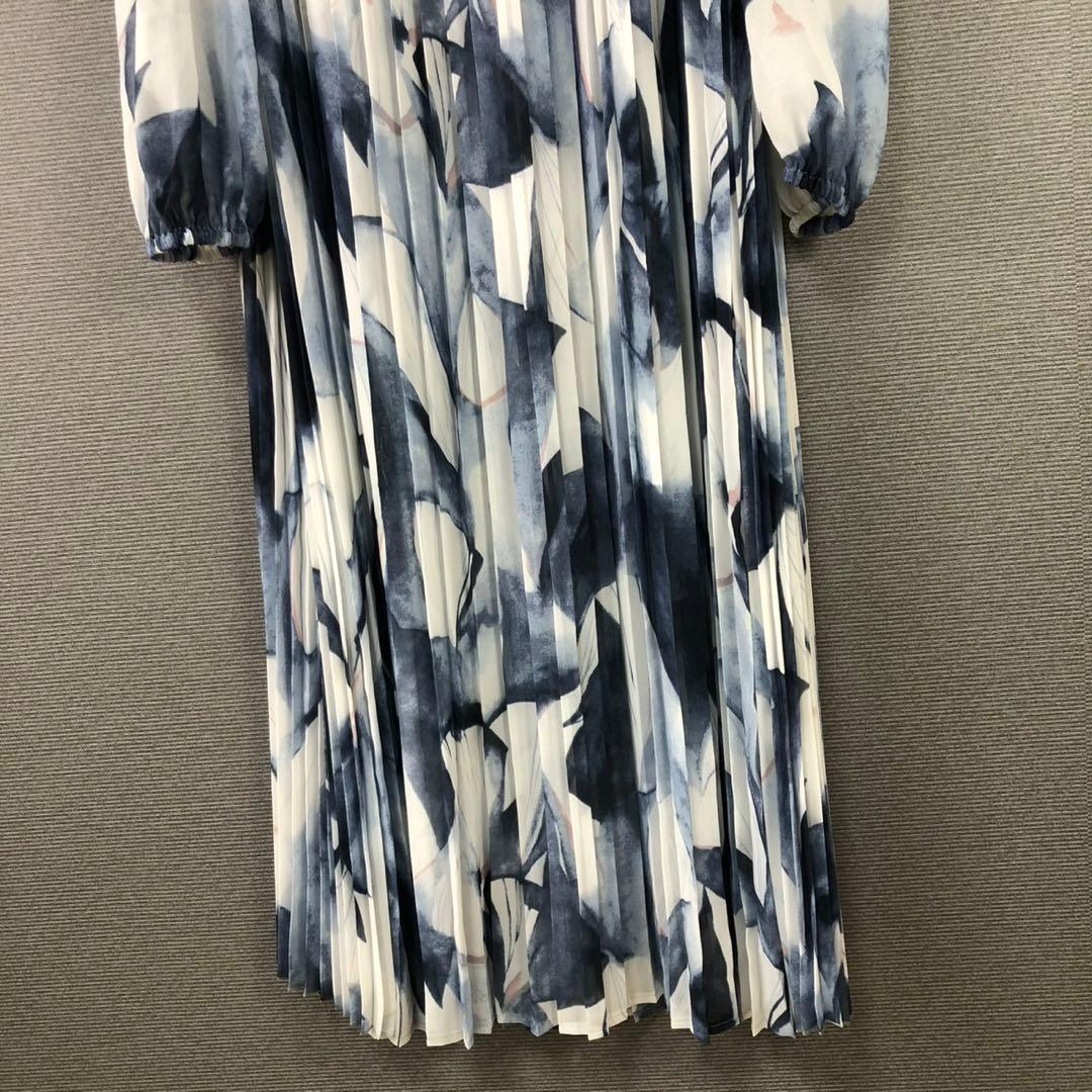 【美品】スペッチオ プリーツ シフォン ワンピース 長袖 ロングワンピース 40