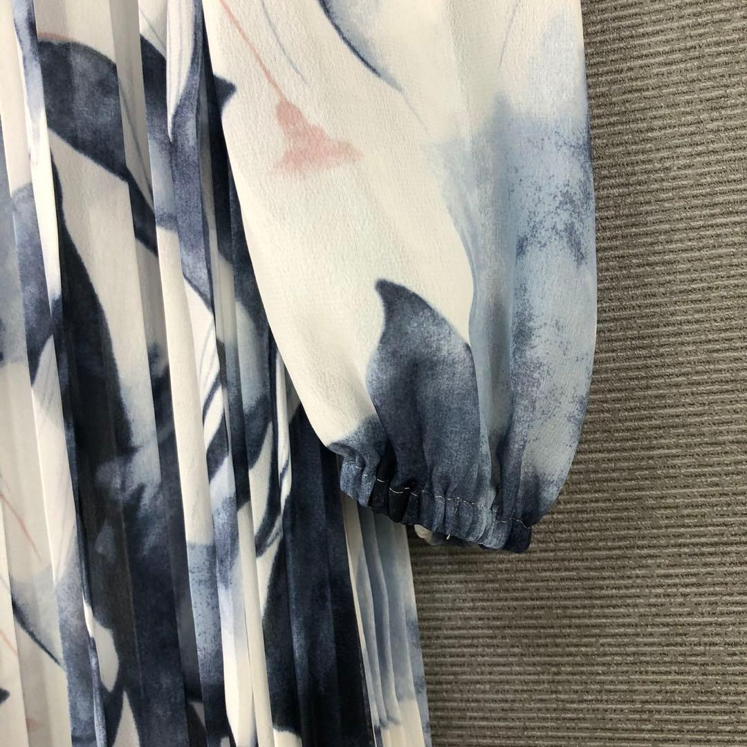 【美品】スペッチオ プリーツ シフォン ワンピース 長袖 ロングワンピース 40