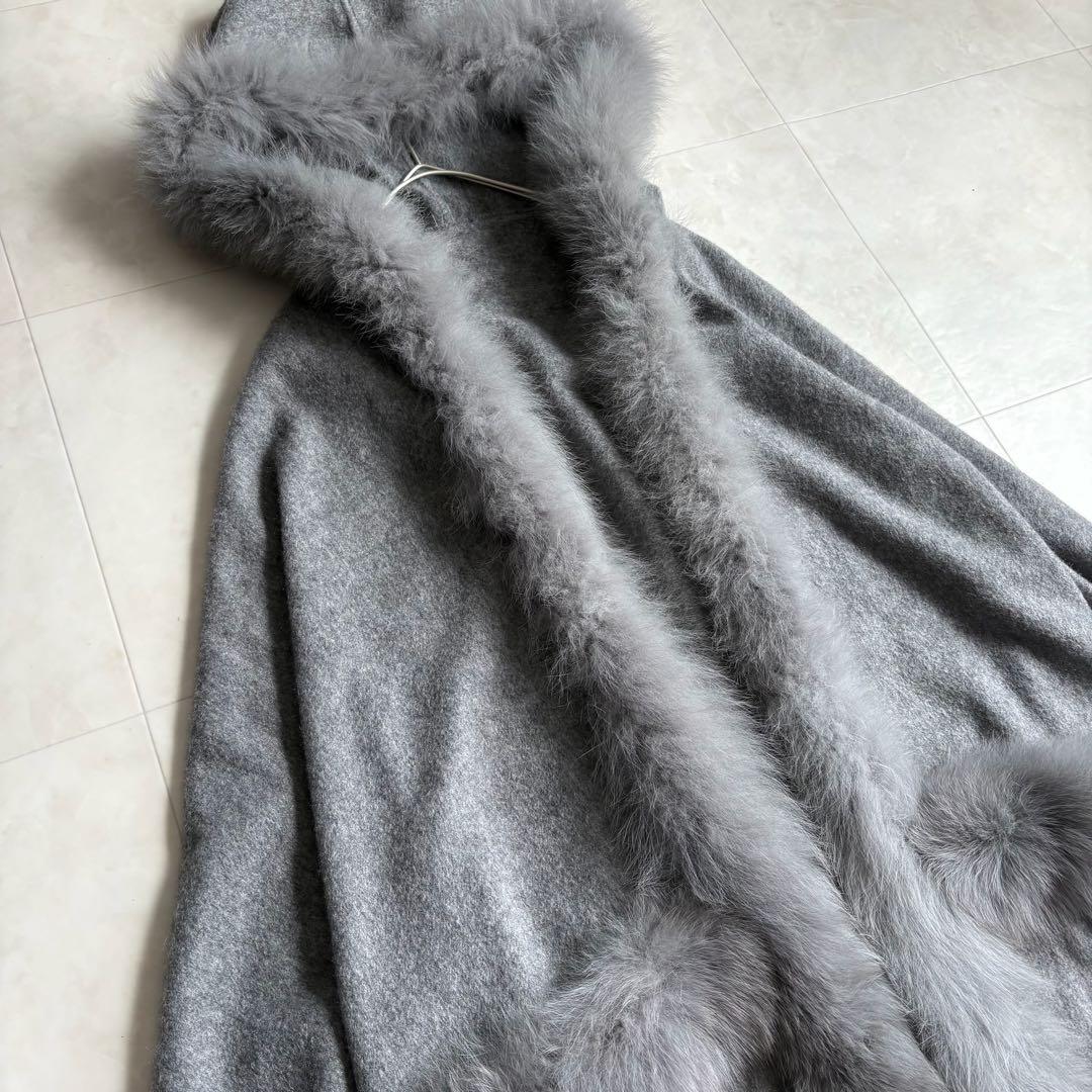 美品✨Diagram カシミヤ×FOXファー フードケープ ポンチョ グレー F