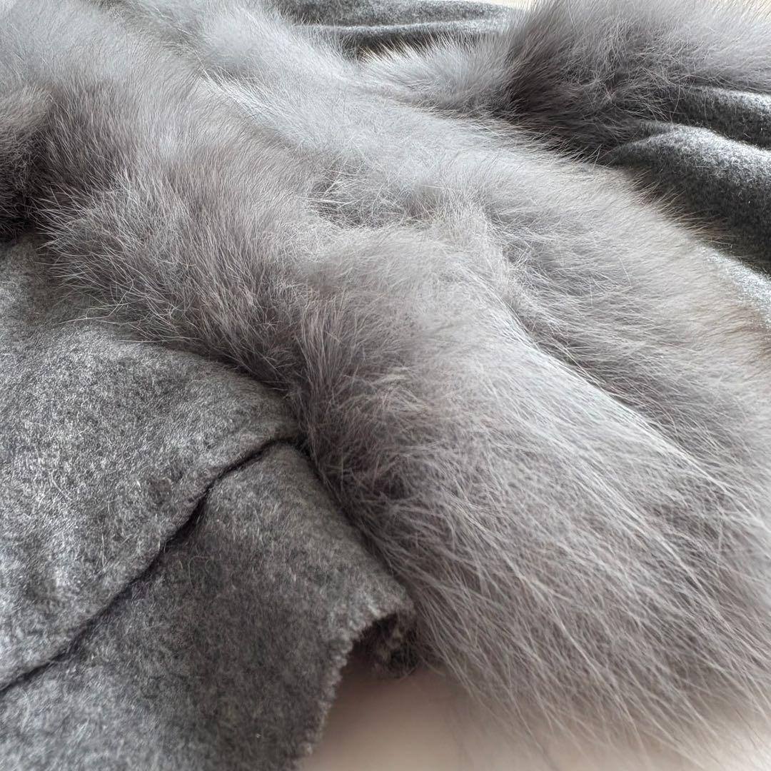 美品✨Diagram カシミヤ×FOXファー フードケープ ポンチョ グレー F