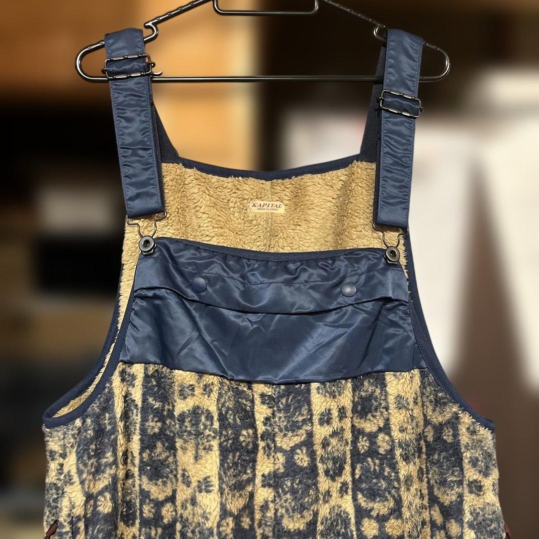 KAPITAL キャピタル ダマスクストライプ柄 フリース　オーバーオール L