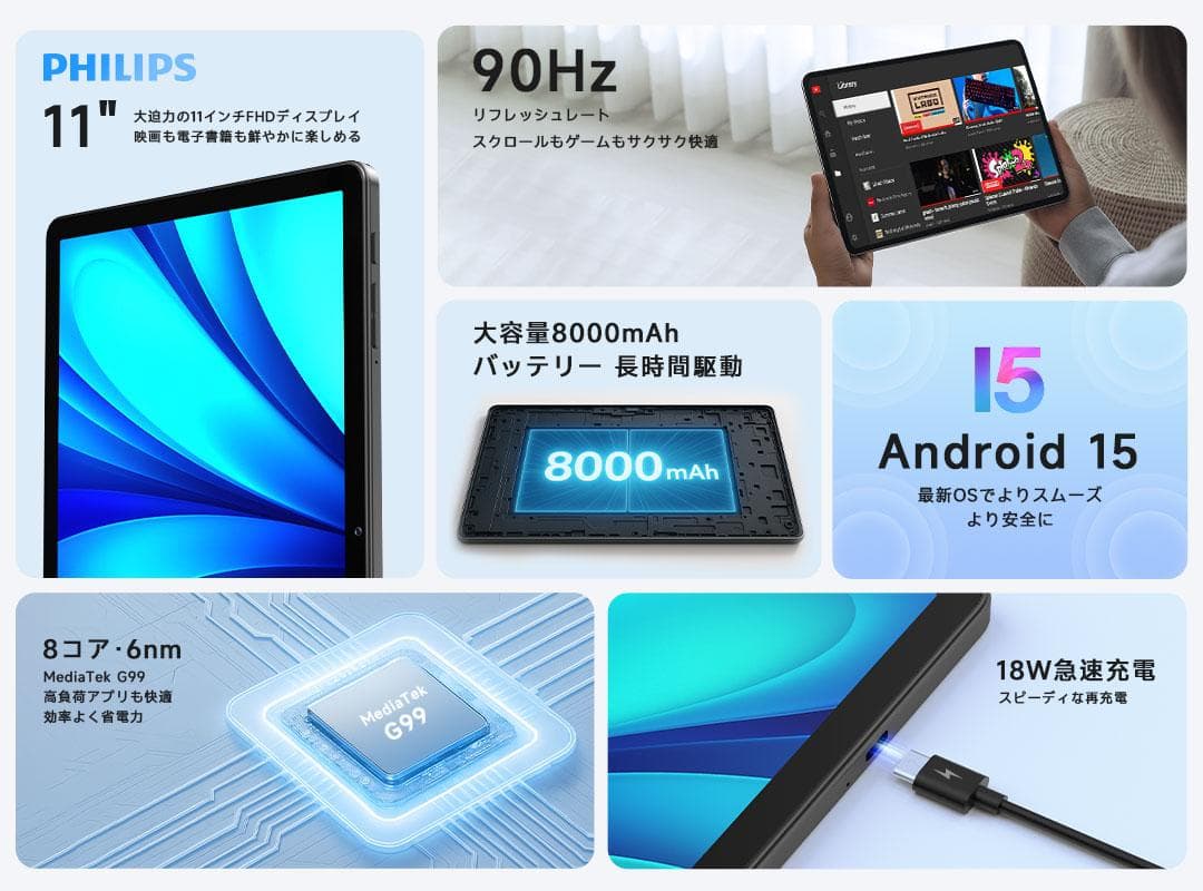 PHILIPS フィリップス Android 15 タブレット 11インチ