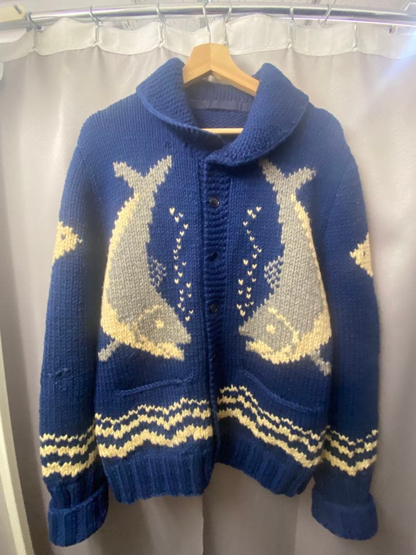 50s 60s 魚柄 フィッシュ カウチンセーター ボタン レア ヴィンテージ