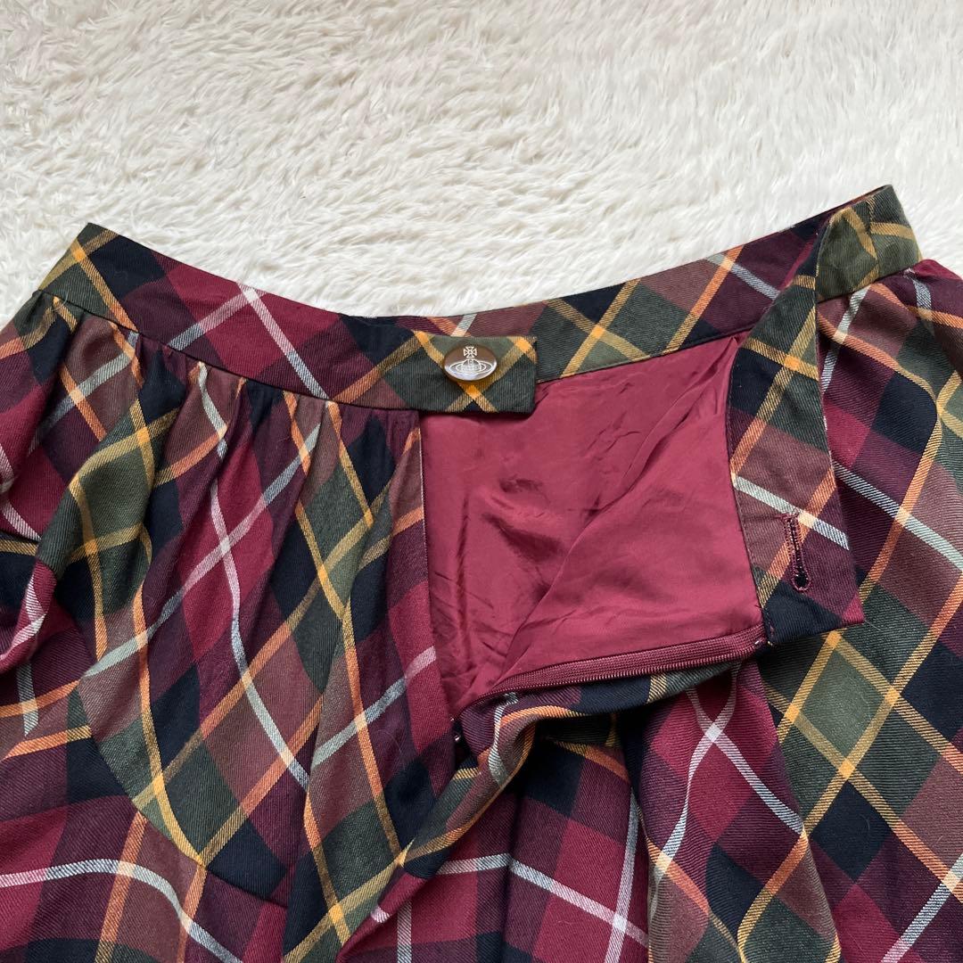 【ヴィヴィアンウエストウッド】変形ミニスカート　フレア　ロゴボタン　チェック　3