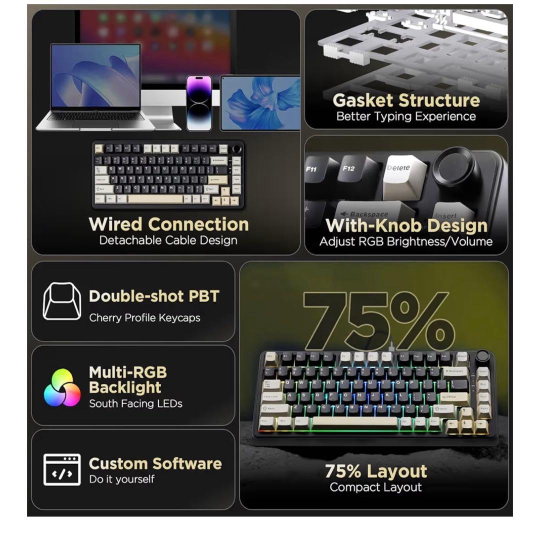 YUNZII B75 75% 有線 メカニカルキーボード ホットスワップ対応