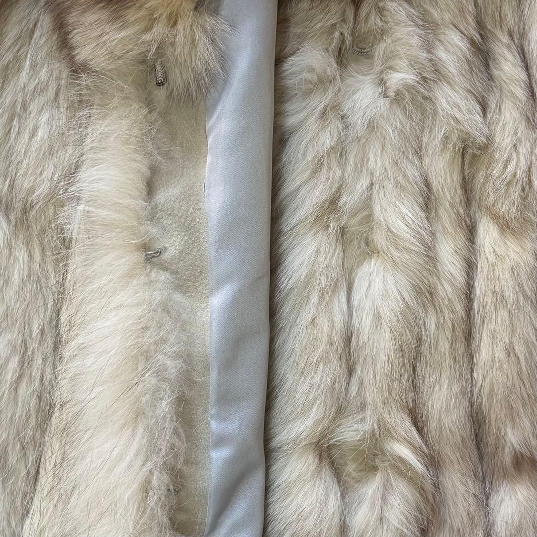 フォックスファー 毛皮コート ボリュームネック ホワイト × ベージュ FREE