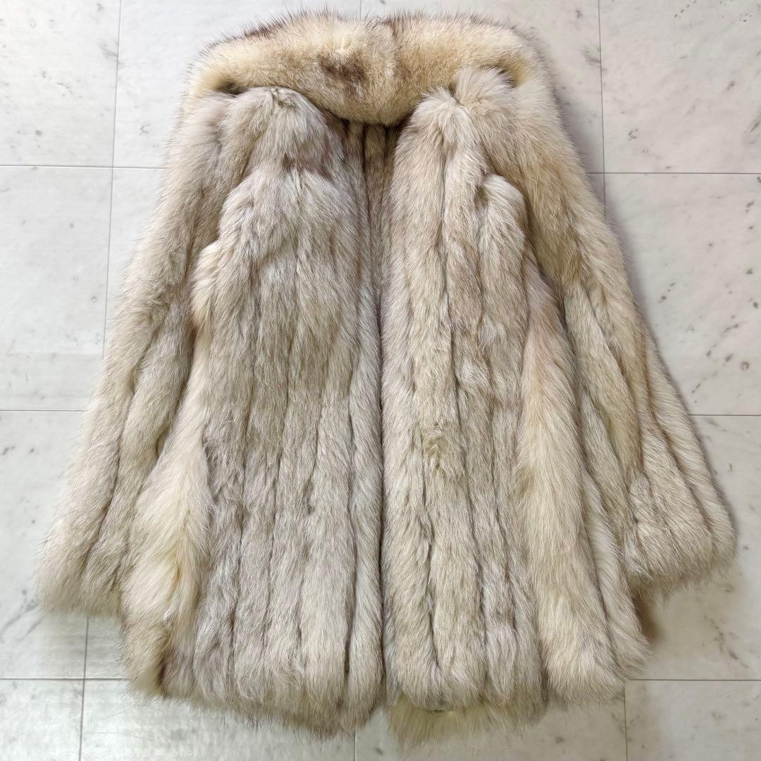 フォックスファー 毛皮コート ボリュームネック ホワイト × ベージュ FREE