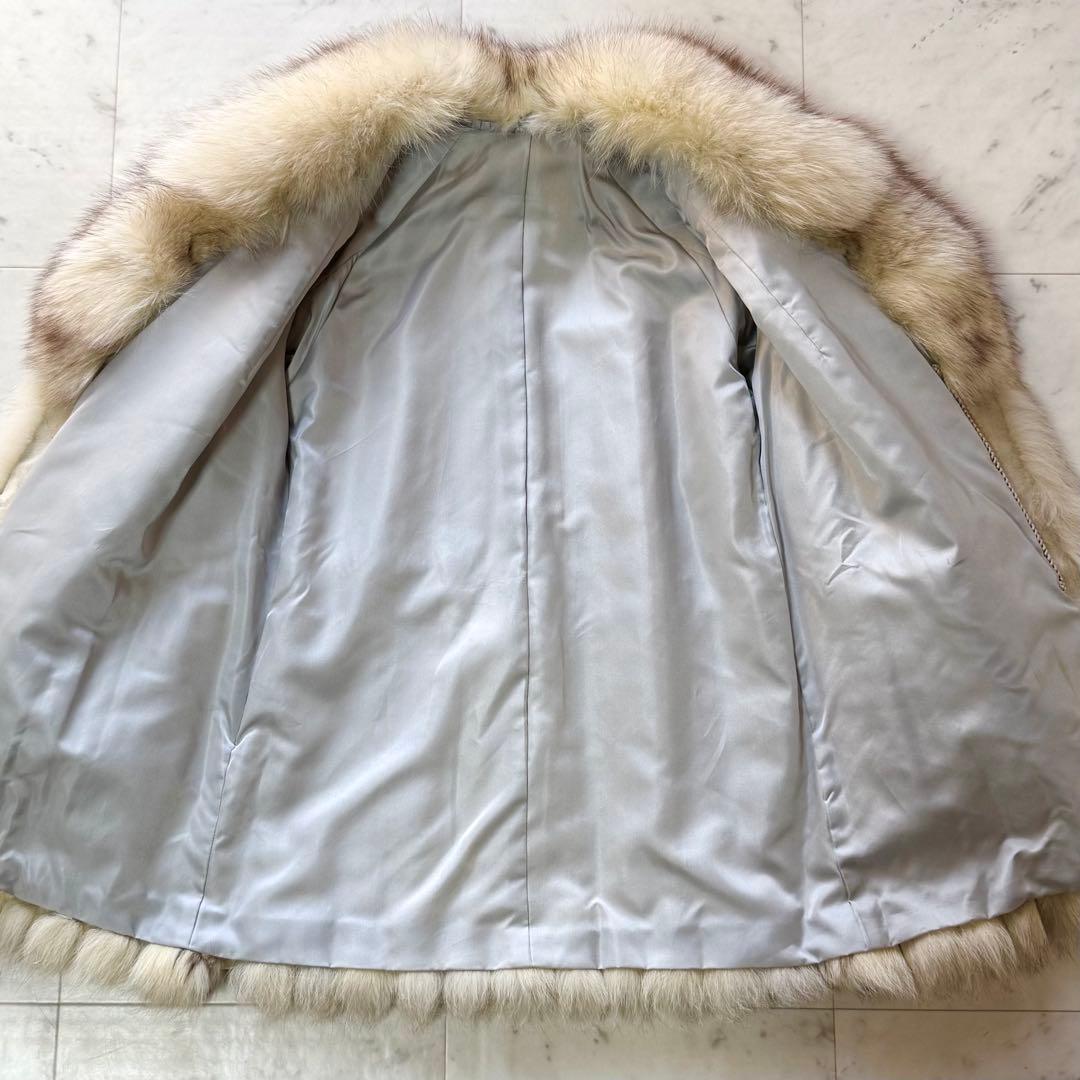 フォックスファー 毛皮コート ボリュームネック ホワイト × ベージュ FREE