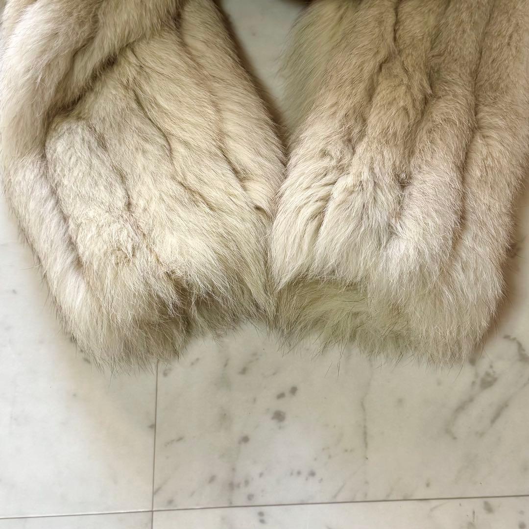 フォックスファー 毛皮コート ボリュームネック ホワイト × ベージュ FREE