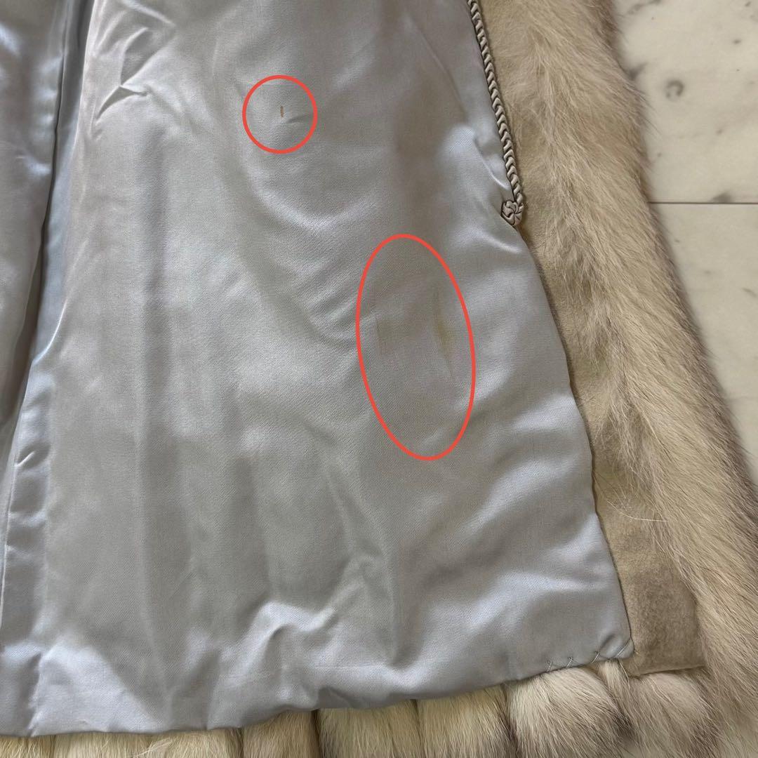 フォックスファー 毛皮コート ボリュームネック ホワイト × ベージュ FREE