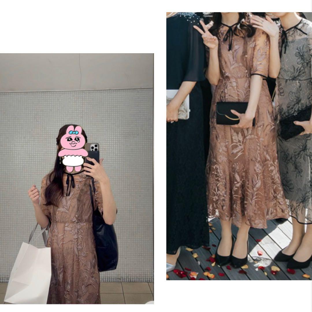 Leja レースパイピングフリルマーメイドワンピースドレス