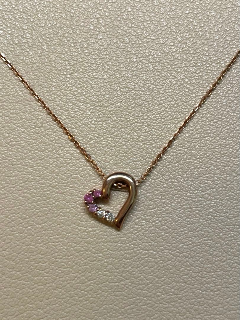 4℃ ピンクゴールド ネックレス ハート　ダイヤモンド　ピンクサファイア