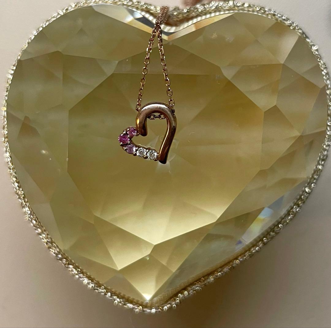 4℃ ピンクゴールド ネックレス ハート　ダイヤモンド　ピンクサファイア