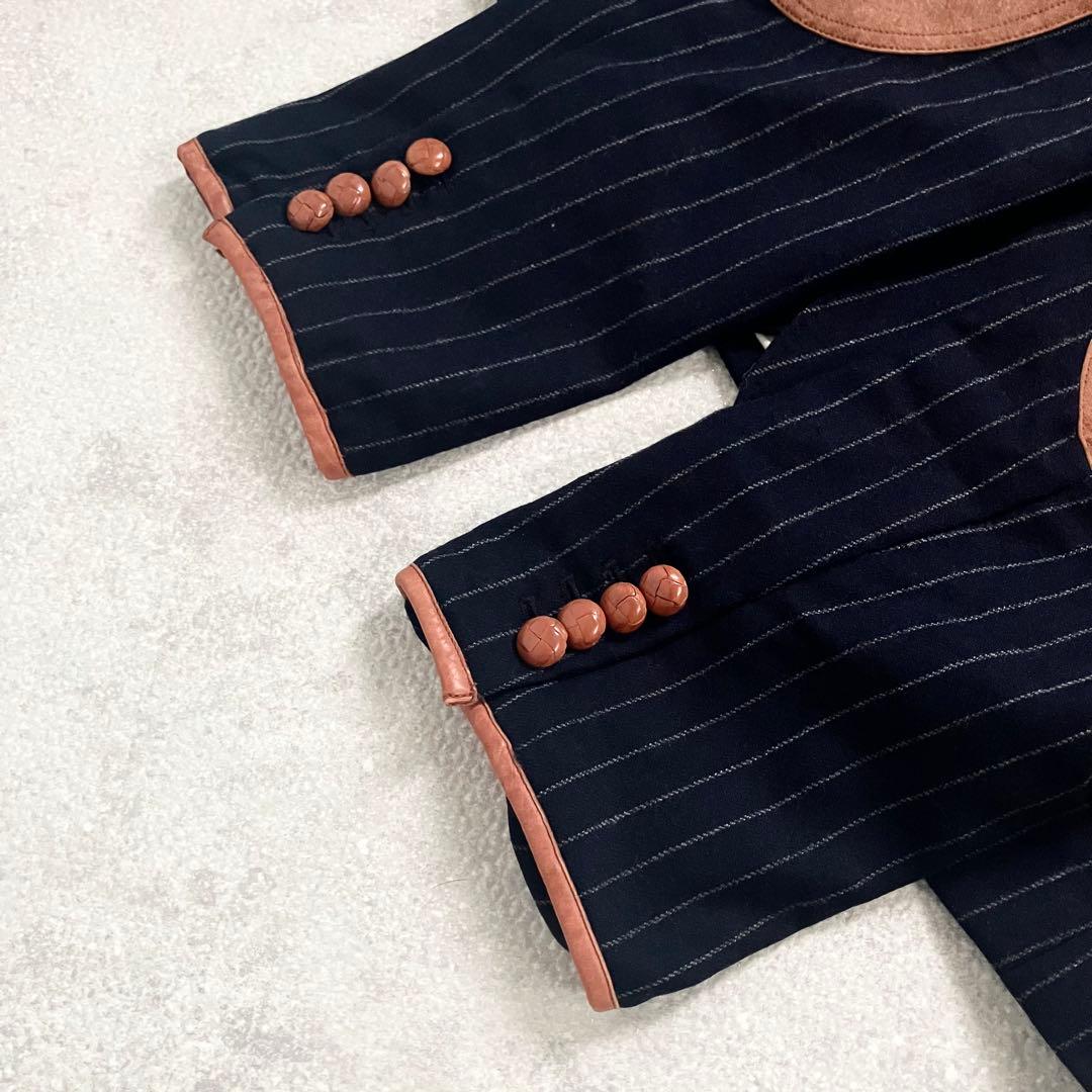 バラクータ　テーラードジャケット　エルボーパッチ　レザー　ストライプ　ネイビー