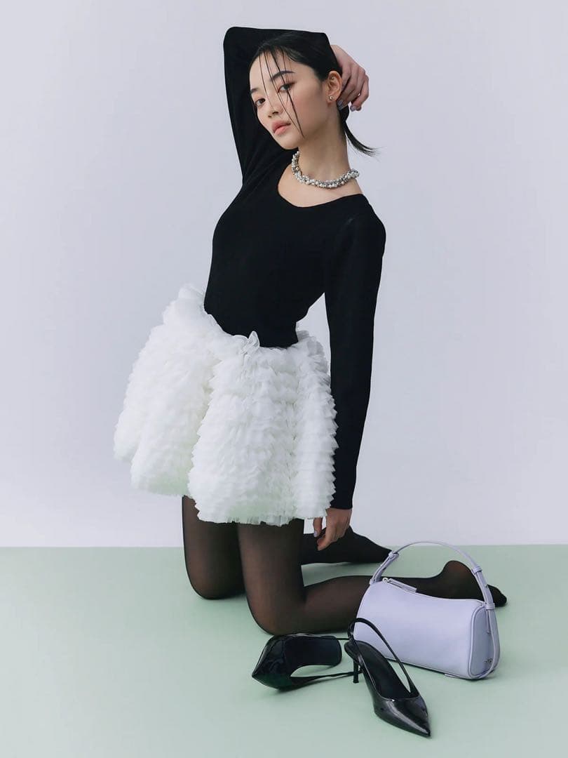 新品　eimy istoire ボリュームチュールフリルニットワンピース