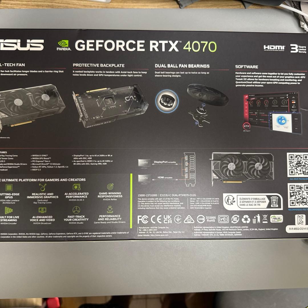 グラフィックボード・グラボ・ビデオカード ASUS GeForce RTX4070 Dual OC 12GB