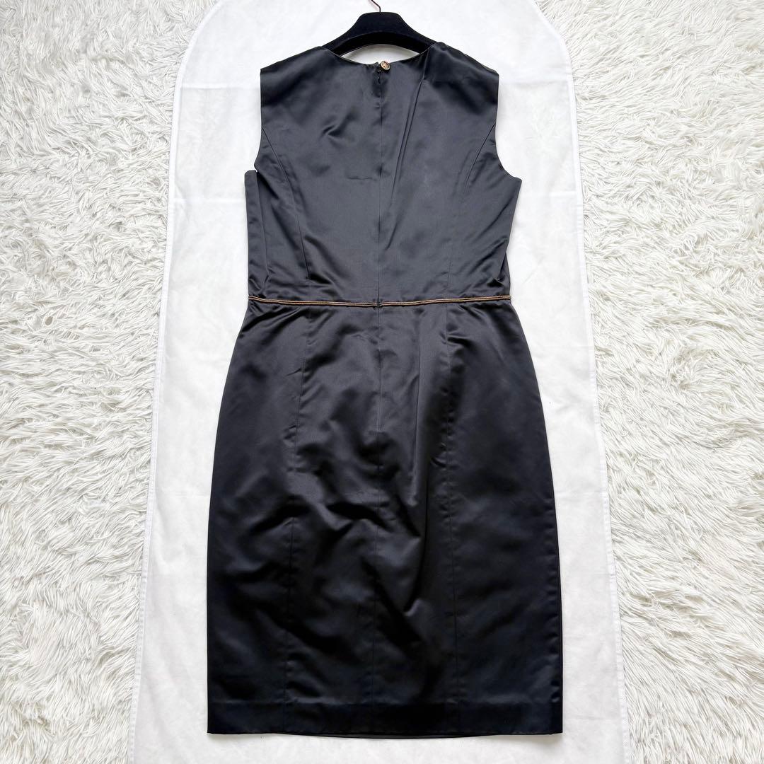 CHANEL シルクワンピース ノースリーブ グリポアボタン ココマーク 42