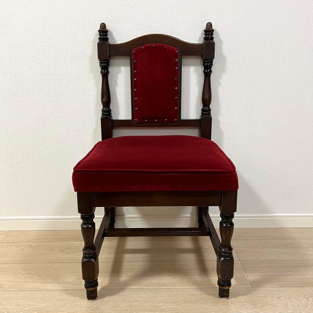 そ12【ヴィンテージ 鋲打ち椅子】高級感あるベルベット張り ダイニングチェア