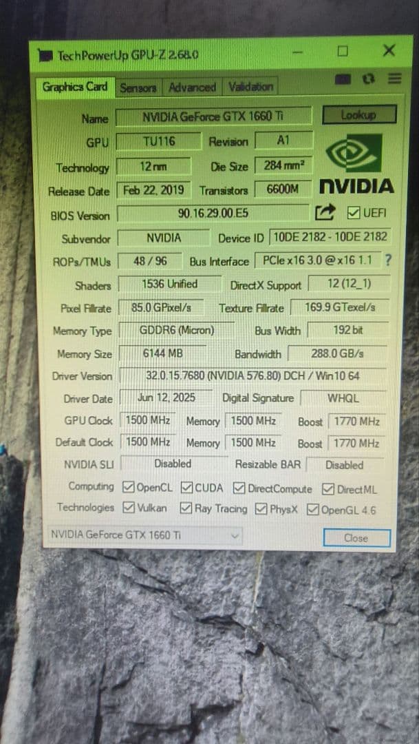 ジャンク palit GTX 1660TI STORMX 6G動作確認済み