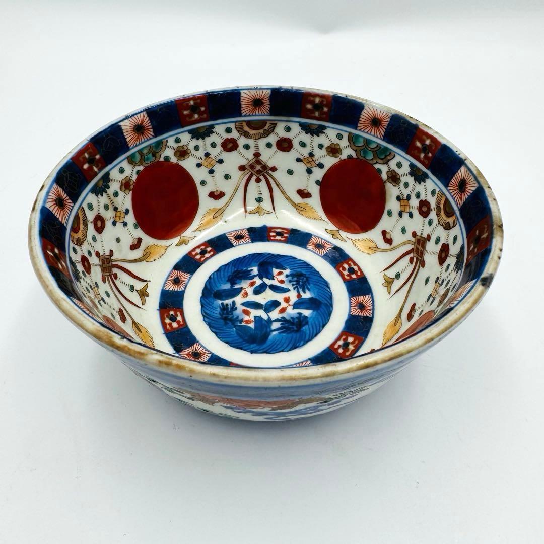 【伊万里焼　赤玉瓔珞紋　鉢　絵付け】骨董　アンティーク　インテリア