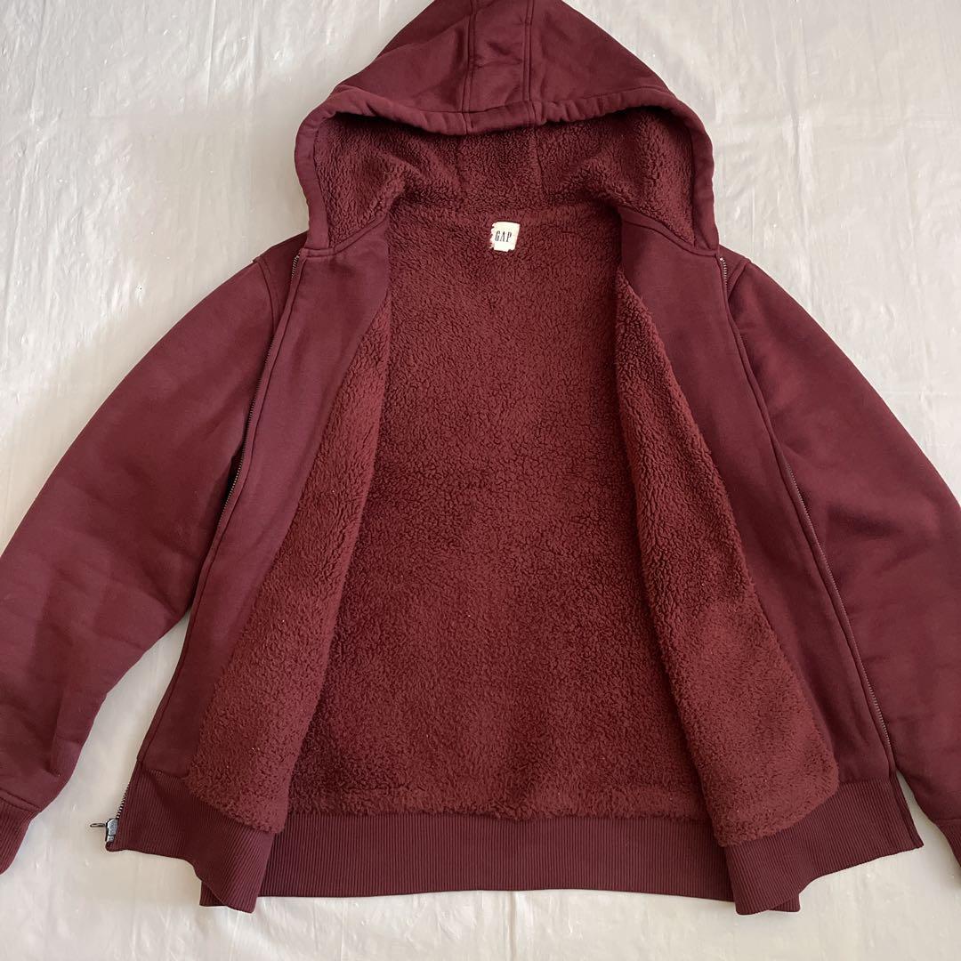 GAP フルジップパーカー　フーディー　裏ボア　ロゴ　ワインレッド　y2k