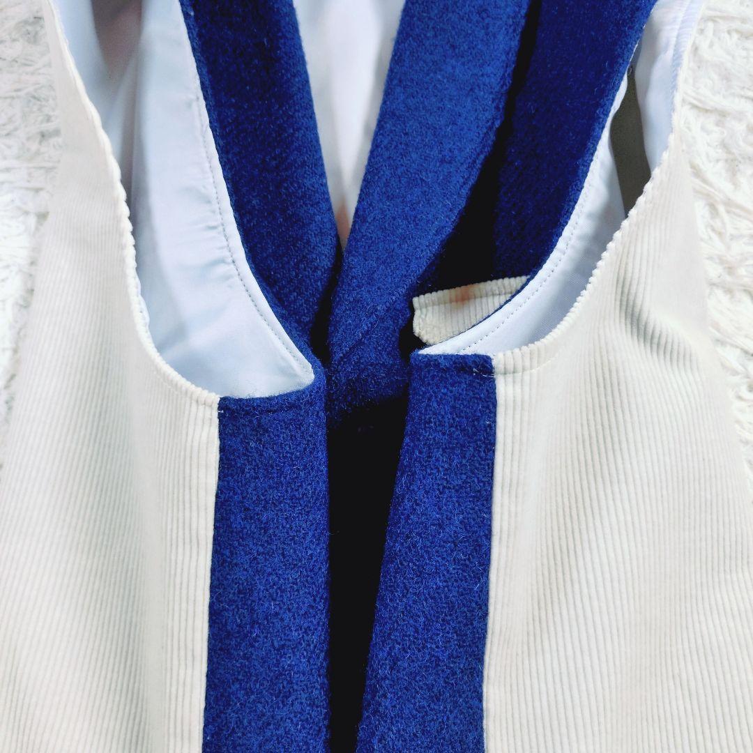 [お洒落]ハリスツイード　ミツミネ　ベスト　 濃紺　くるみボタン　コーデュロイ