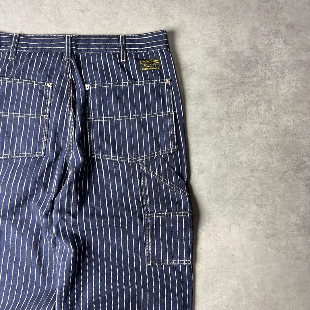 ✅新品　ウォバッシュ　ストライプ　ダブルニー　パンツ　インディゴ　濃紺　XL