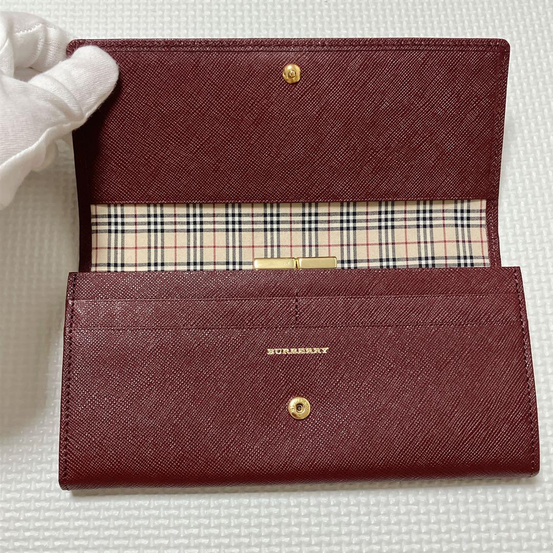 未使用　BURBERRYバーバリー　レザーフラップ長財布　バーガンディー