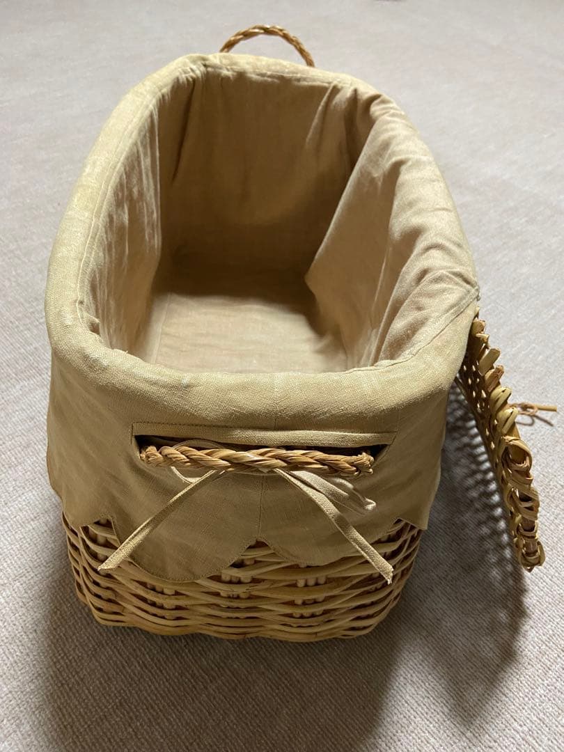 【美品 高級 籐バスケット布カバー付きLサイズ】