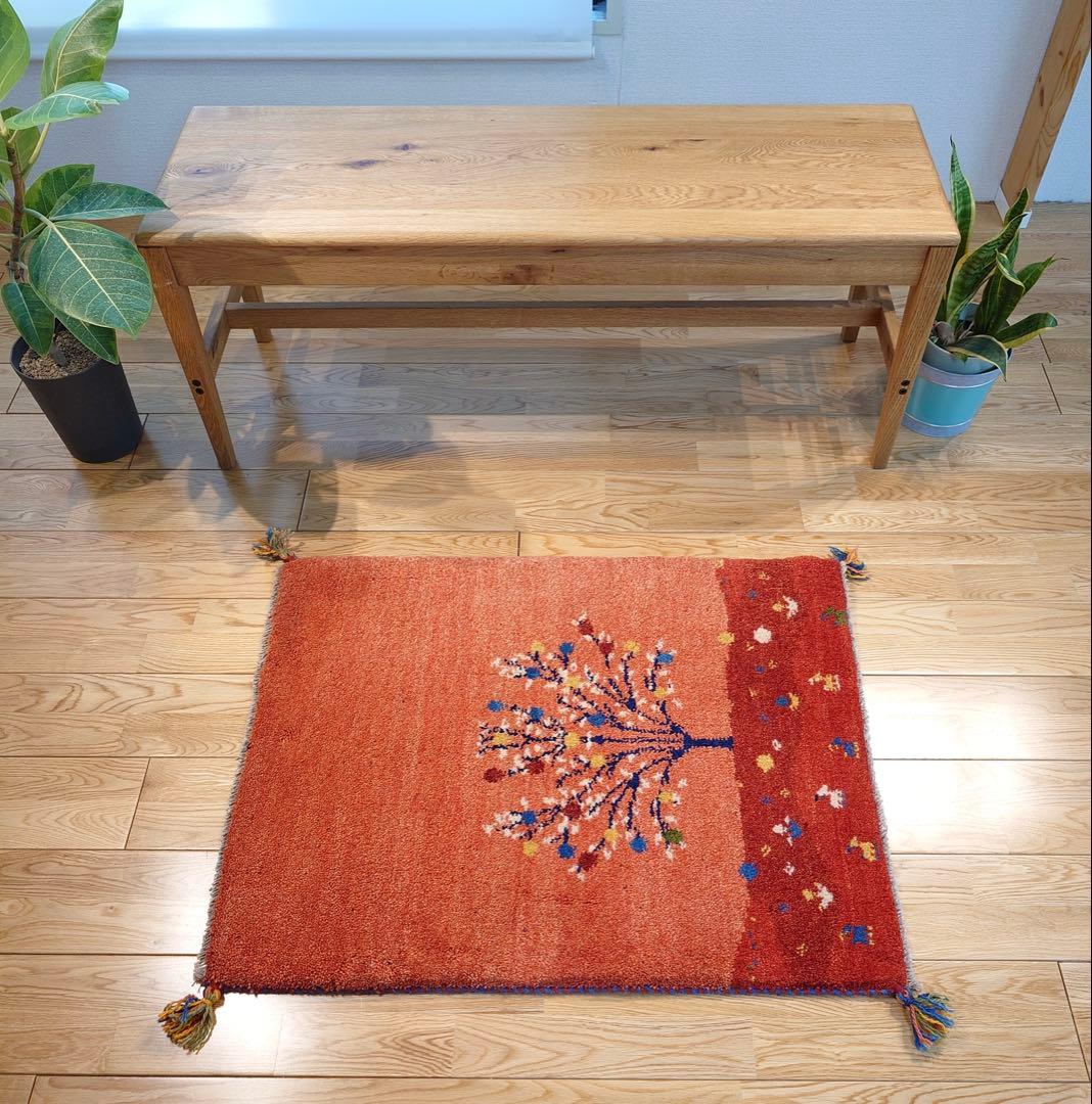 ペルシャ　ギャッベ　玄関　85×63 桃色　茜色　ザクロの木