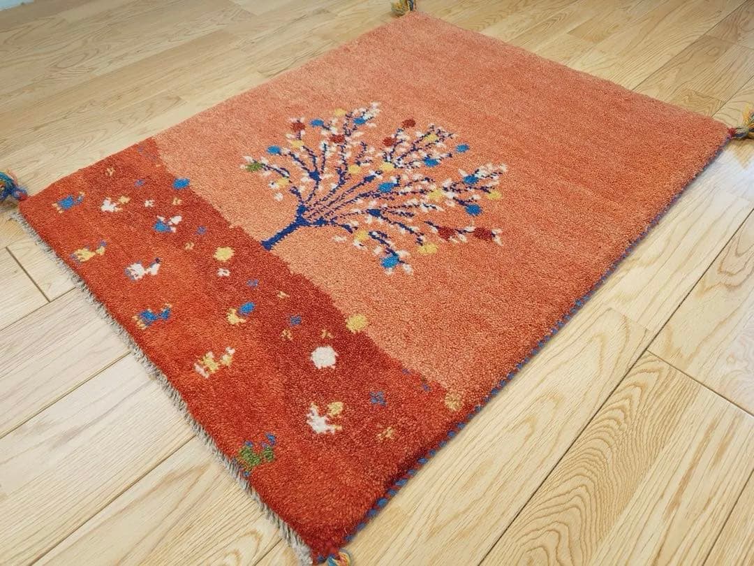 ペルシャ　ギャッベ　玄関　85×63 桃色　茜色　ザクロの木