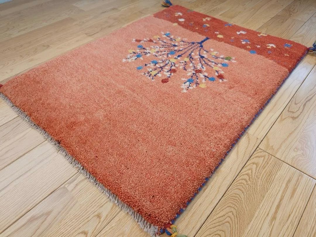 ペルシャ　ギャッベ　玄関　85×63 桃色　茜色　ザクロの木