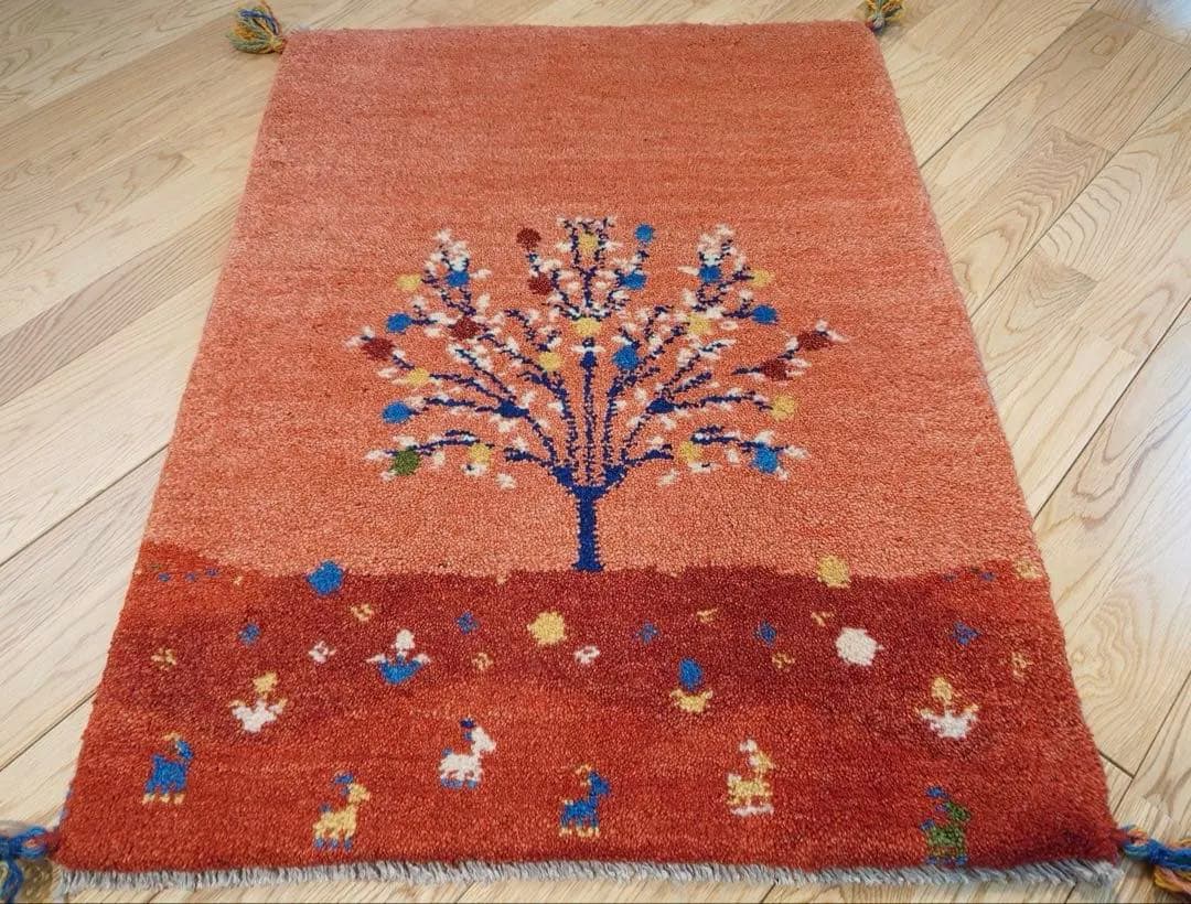 ペルシャ　ギャッベ　玄関　85×63 桃色　茜色　ザクロの木