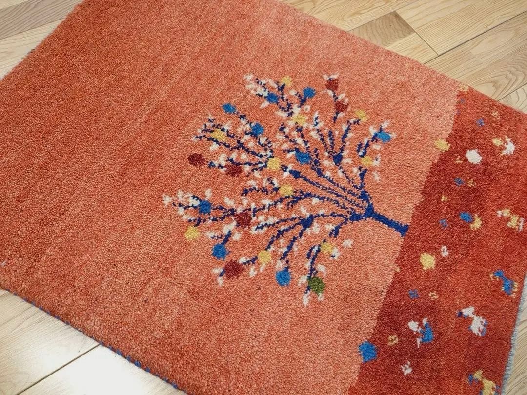 ペルシャ　ギャッベ　玄関　85×63 桃色　茜色　ザクロの木