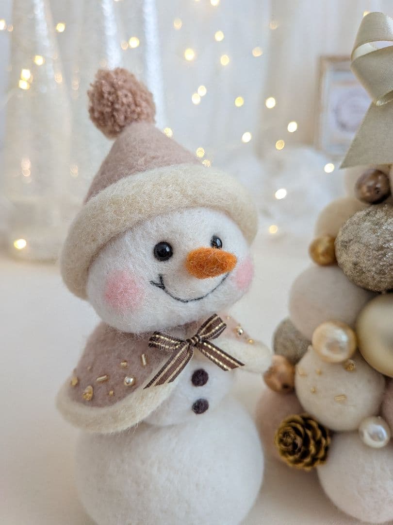 【クリスマス飾り】フェルトボールツリー&スノーマンのセットアイテム（ホワイト系）