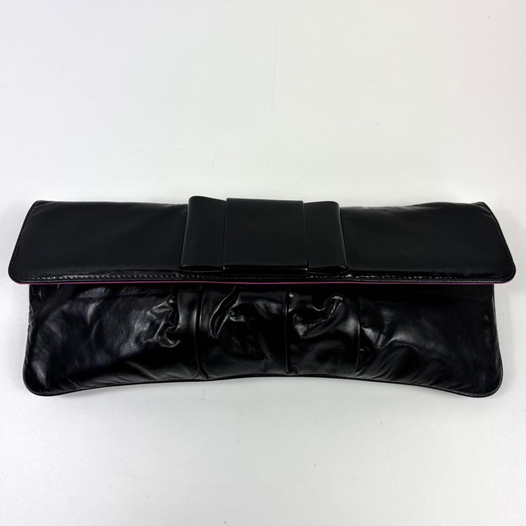 ミュウミュウ リボン クラッチバッグ ポーチ 赤　紫 パテントレザー ギャザー