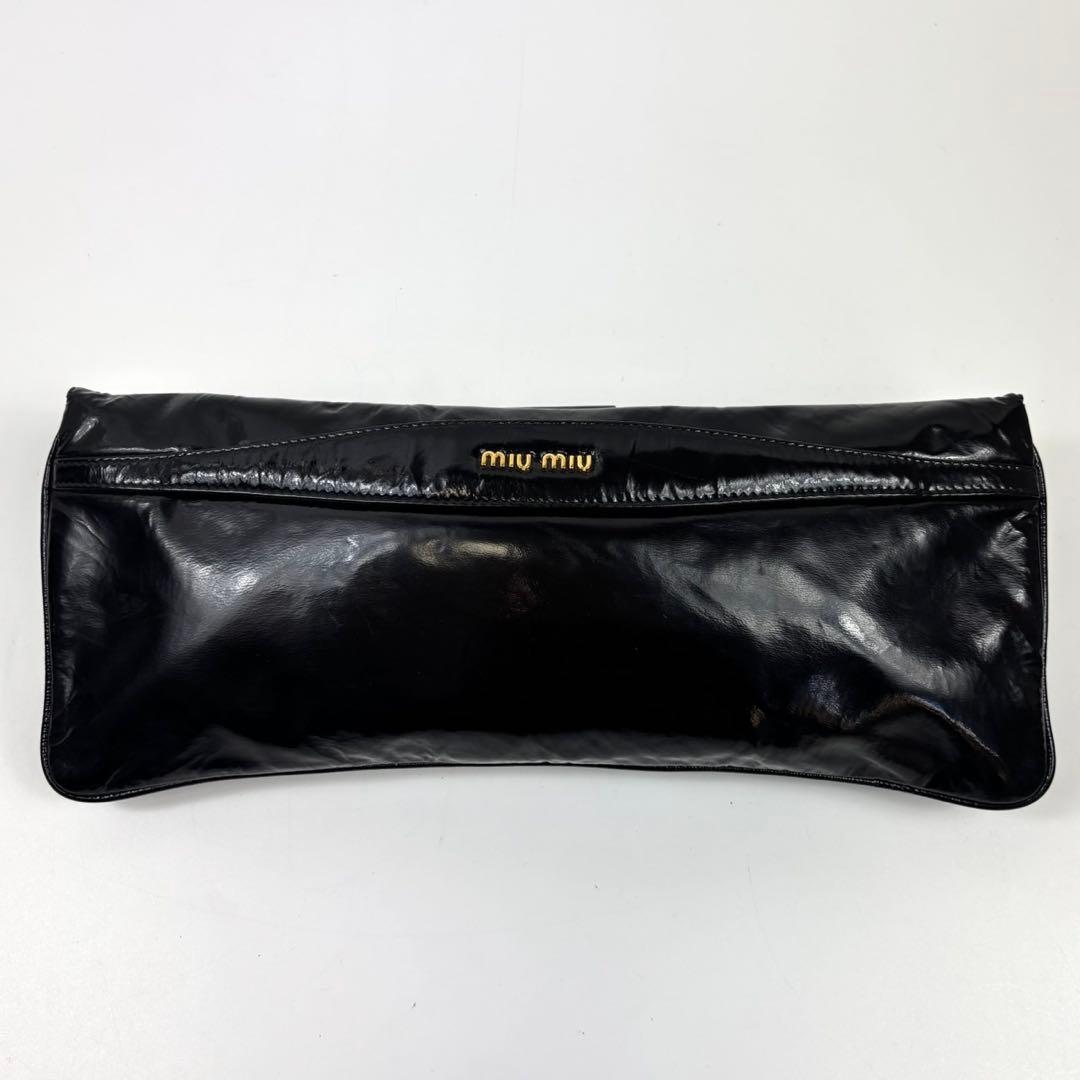 ミュウミュウ リボン クラッチバッグ ポーチ 赤　紫 パテントレザー ギャザー