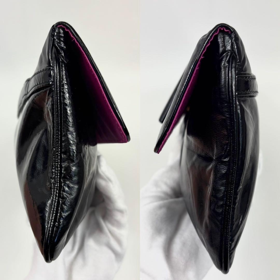 ミュウミュウ リボン クラッチバッグ ポーチ 赤　紫 パテントレザー ギャザー