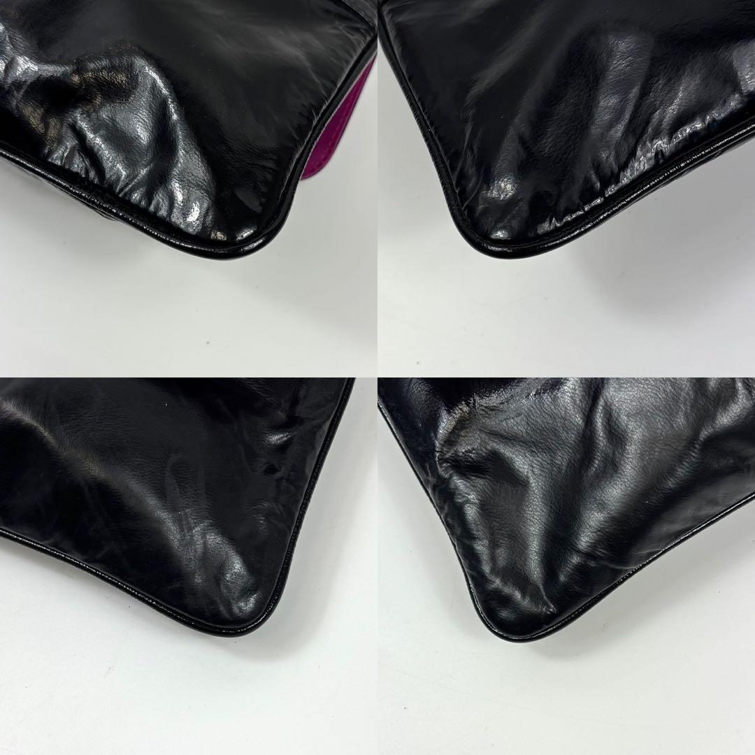 ミュウミュウ リボン クラッチバッグ ポーチ 赤　紫 パテントレザー ギャザー