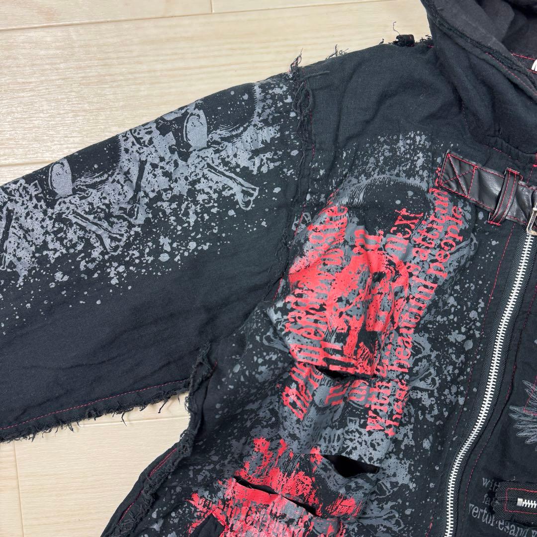 マッドガール　パンク系ジップアップパーカー　猫耳　尻尾　スカル　チェーン　個性派