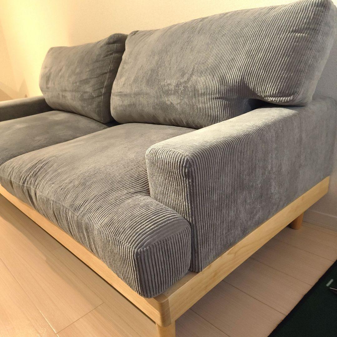 【超メルカリ市】グレー コーデュロイ 3人掛けソファ