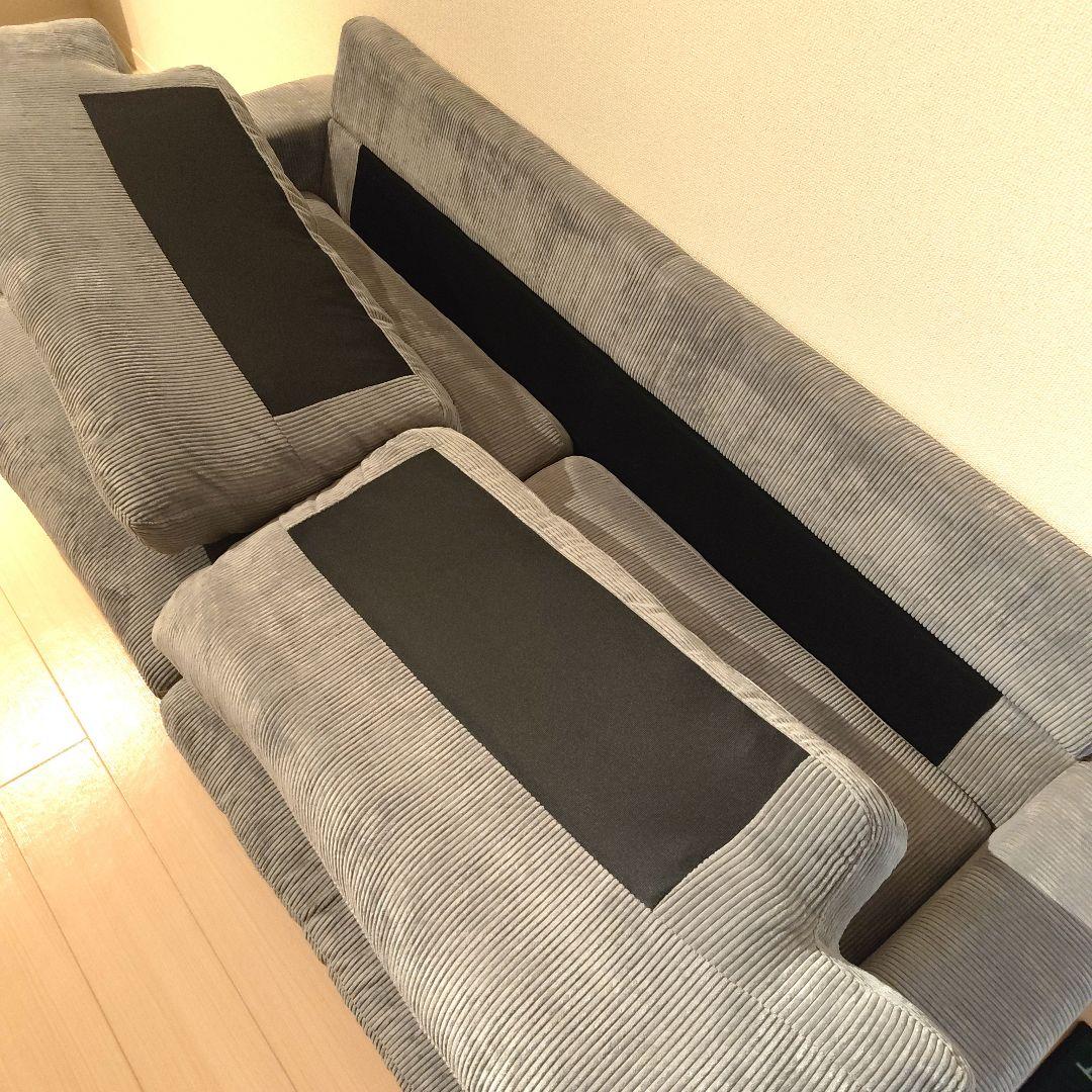 【超メルカリ市】グレー コーデュロイ 3人掛けソファ