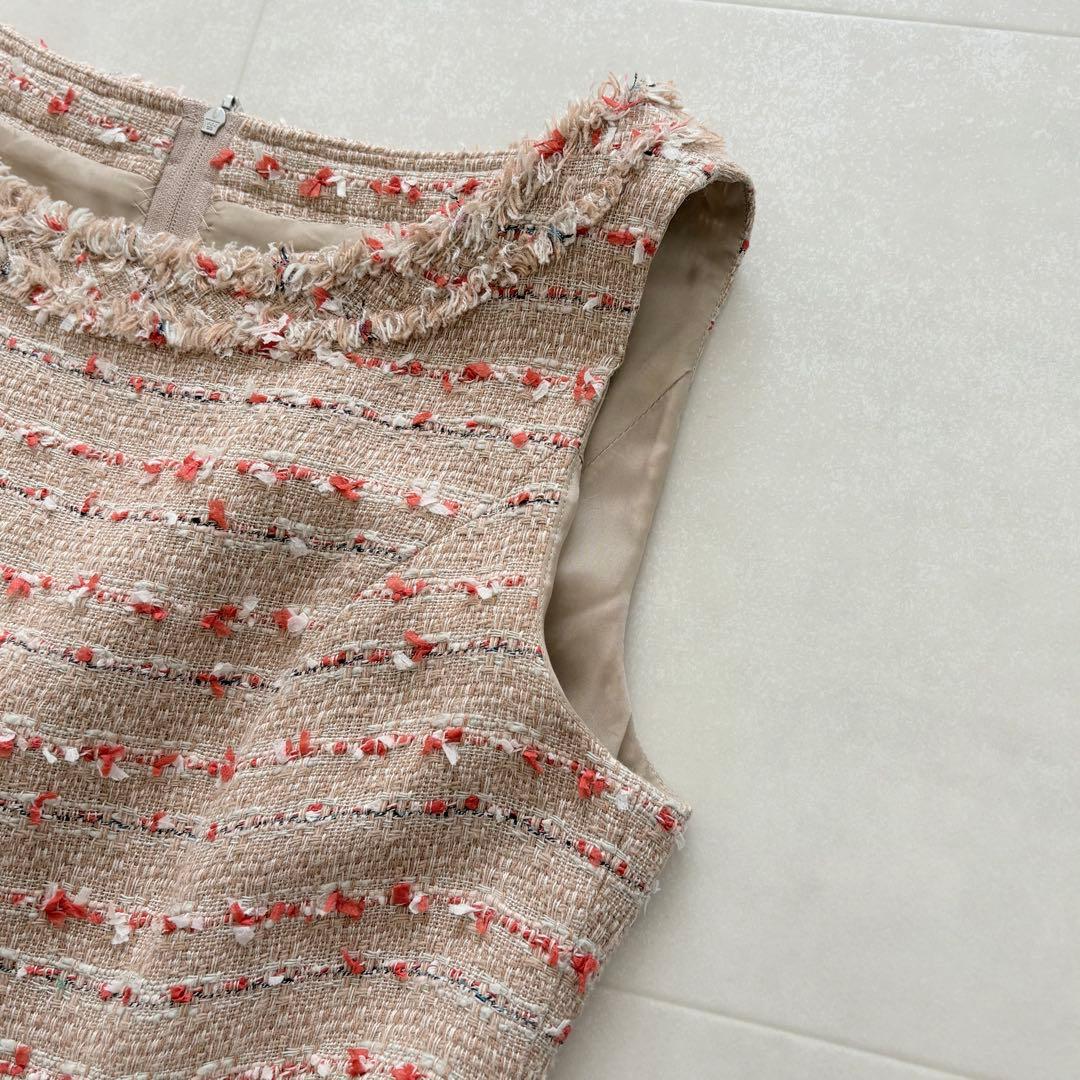 【美品】フォクシー ツイード ワンピース ノースリーブ フレアライン 40 春