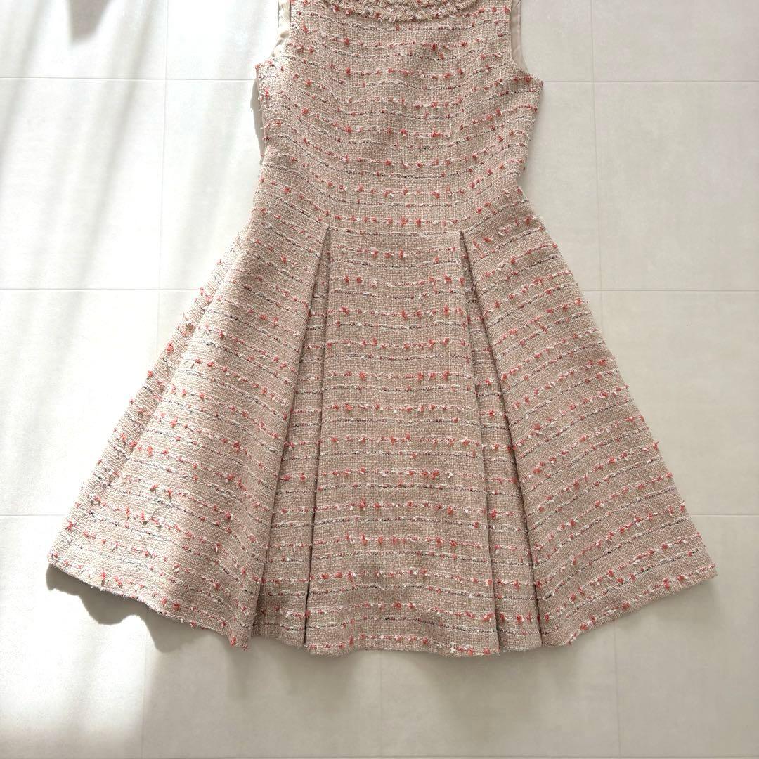 【美品】フォクシー ツイード ワンピース ノースリーブ フレアライン 40 春