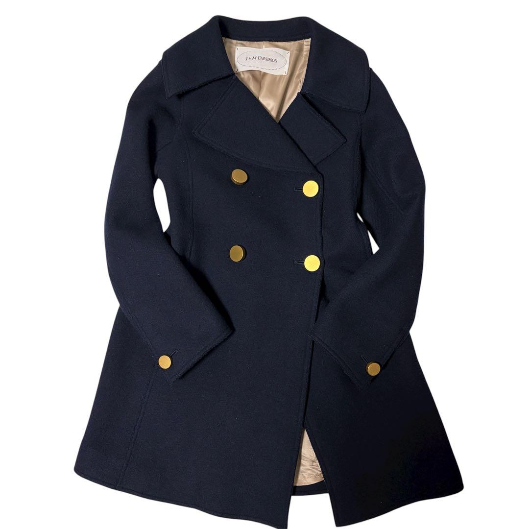 J&M DAVIDSON 金ボタン ウール 100% コート 濃紺