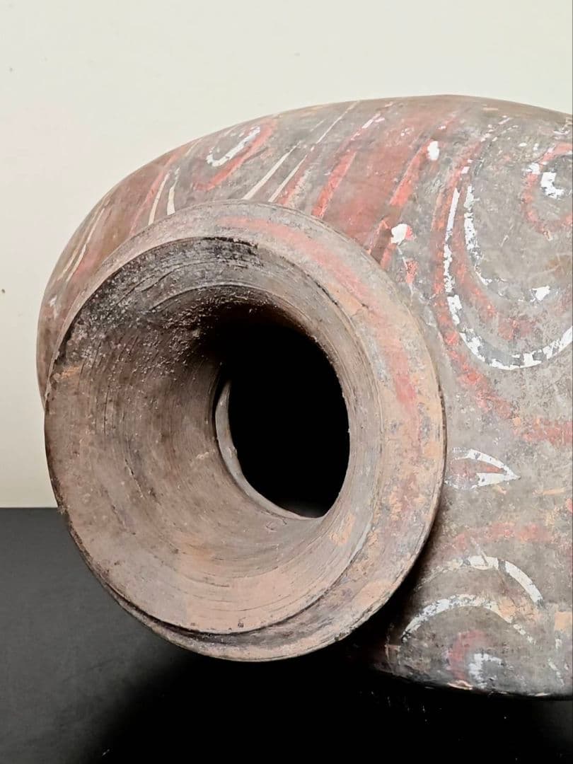 漢時代加彩繭壺　古代中国古美術　考古発掘品　二千年前　花の器