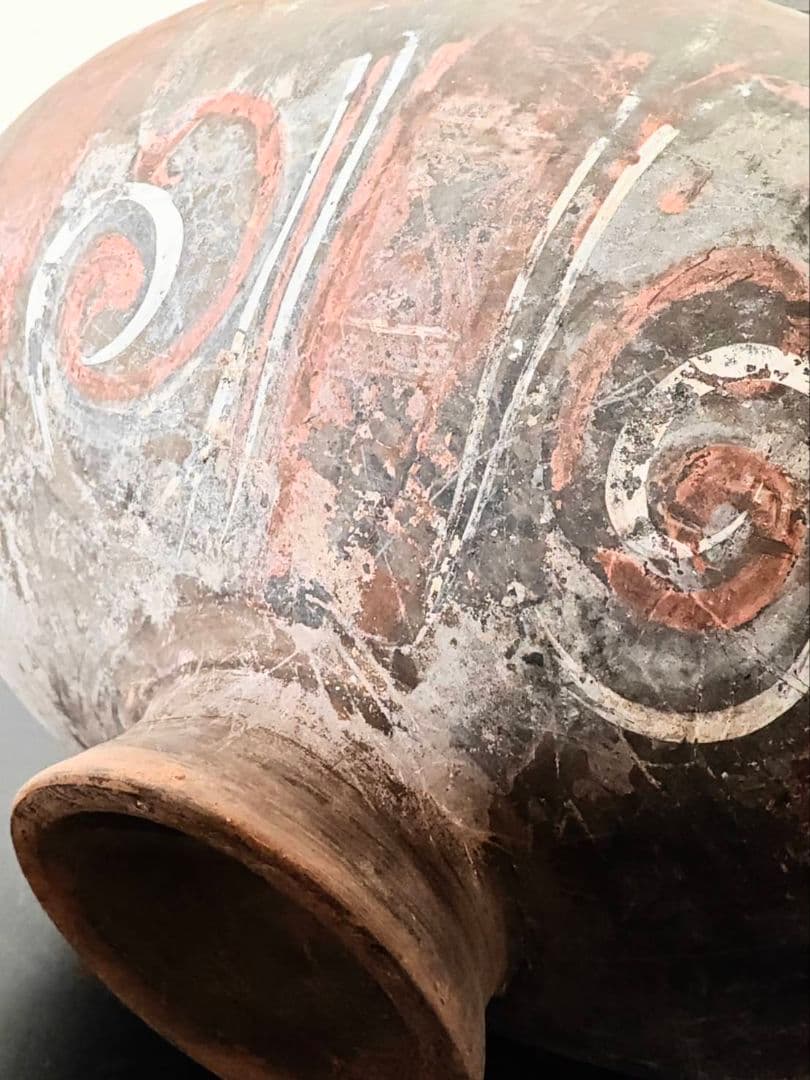 漢時代加彩繭壺　古代中国古美術　考古発掘品　二千年前　花の器